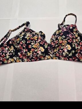 Womens Kona Sol Navy Floral Bikini Top Size Large